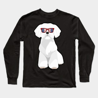 Patriotic Westie With America Flag Sunglasses 4Th Of July Long Sleeve T-Shirt